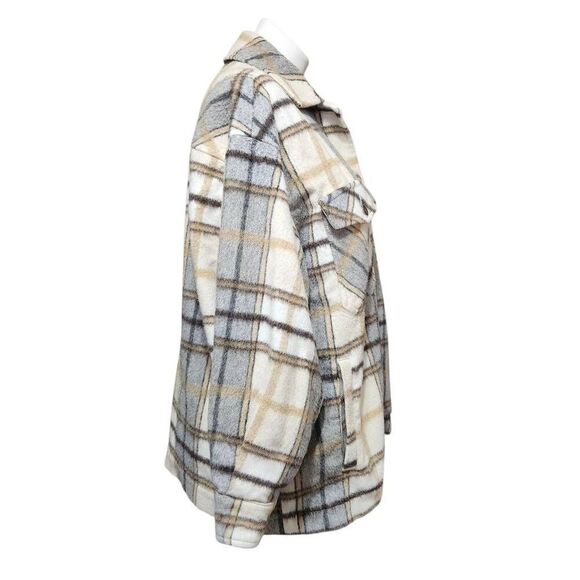 Zara plaid cream shirt shacket jacket small pockets wool blend - Picture 4 of 7
